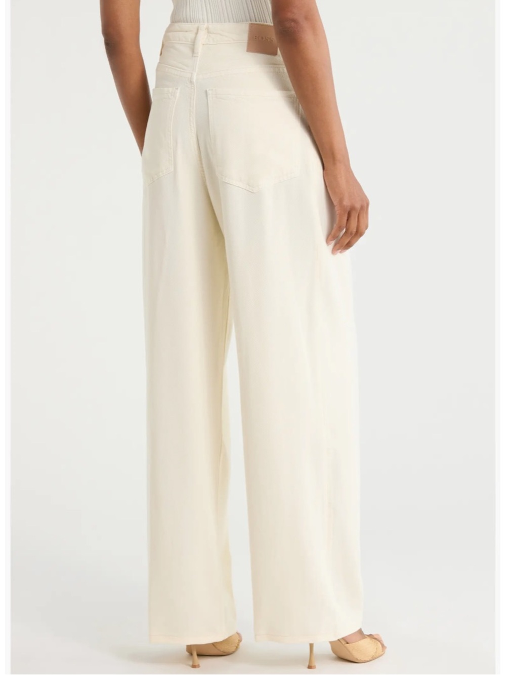 White Slouchy Pleated Denim Pants - Picture 2 of 2